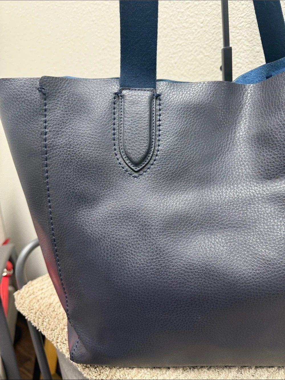 Coach Dark Navy Large Leather Derby Tote with Blue Webbed Handles- NWOT